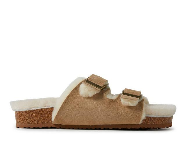 Fireside by Dearfoams Women's Tanworth Genuine Sherling Slide Footbed Sandals in Chestnut color