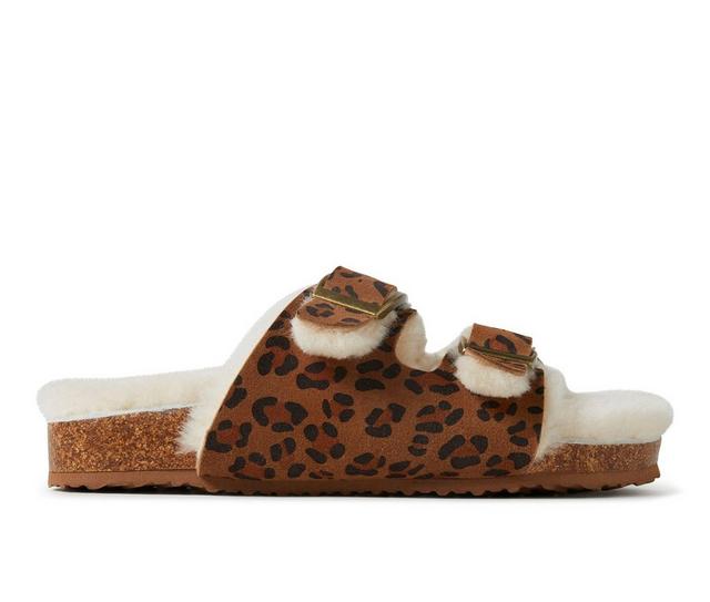 Fireside by Dearfoams Women's Tanworth Genuine Sherling Slide Footbed Sandals in Leopard color