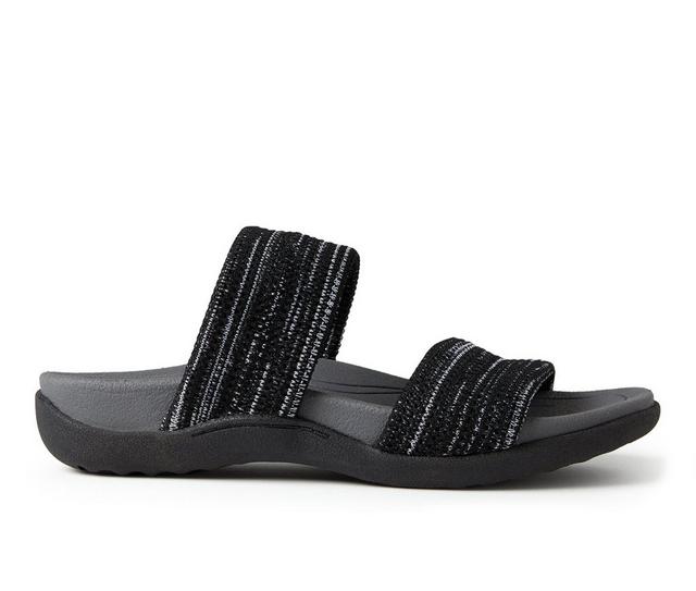 Women's Dearfoams OriginalComfort Low Foam Double Band Sandals in Black Heather color