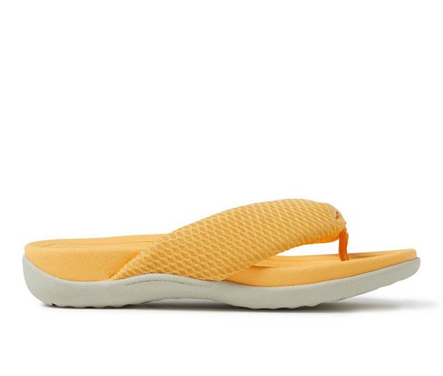 Women's Dearfoams OriginalComfort Low Foam Slide Thong Slipper in Yellow color