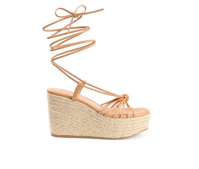 Women's Journee Collection Catalinn Espadrille Platform Wedges in Tan color
