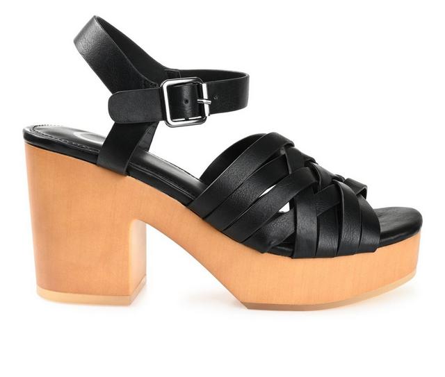 Women's Journee Collection Addisyn Platform Block Heel Sandals in Black color