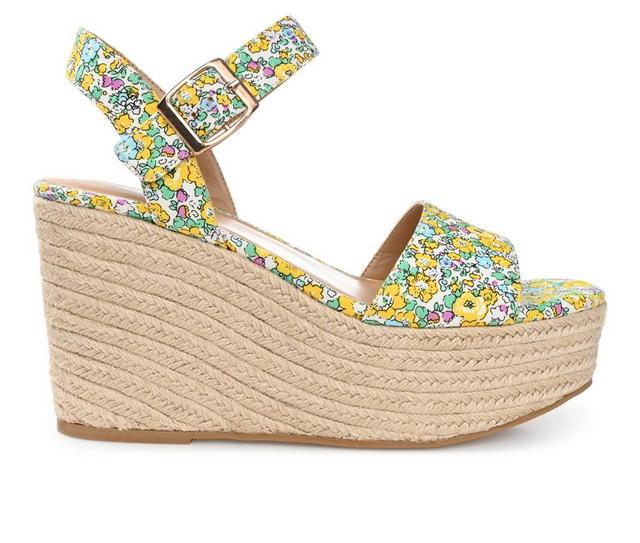 Women's Journee Collection Pearrl Espadrille Wedge Sandals in Yellow color
