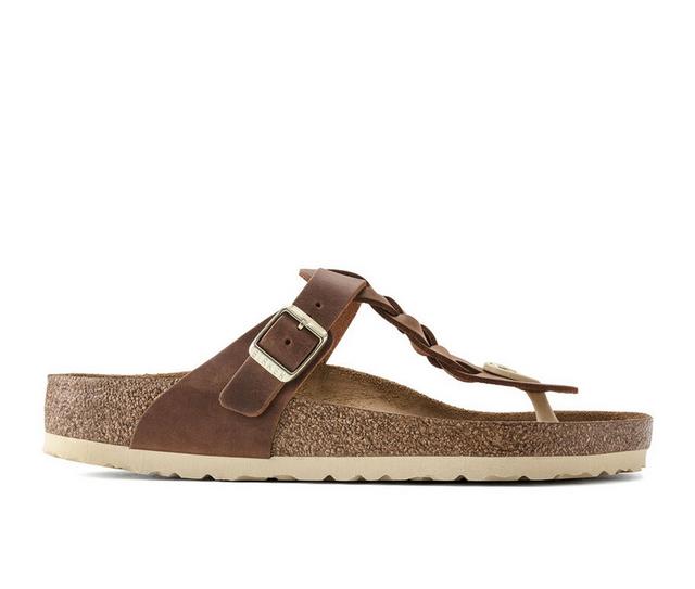 Women's Birkenstock Gizeh Braid Footbed Sandals in Cognac Oil color
