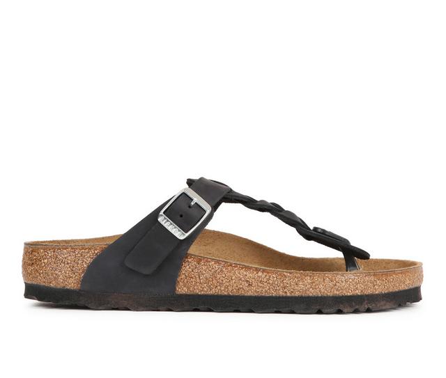 Women's Birkenstock Gizeh Braid Footbed Sandals in Black Oil color