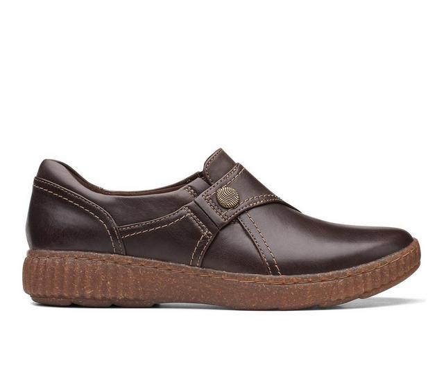 Women's Clarks Caroline Pearl Shoes in Dark Brown Lea color