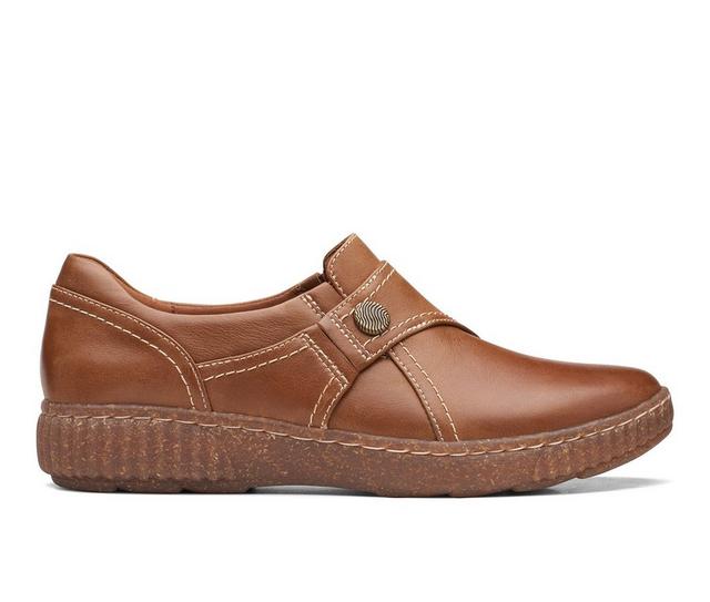 Women's Clarks Caroline Pearl Shoes in Dk Tan Leather color