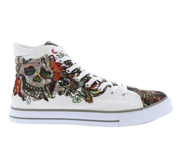 Men's Ed Hardy Still Life High-Top Casual Sneakers in White color