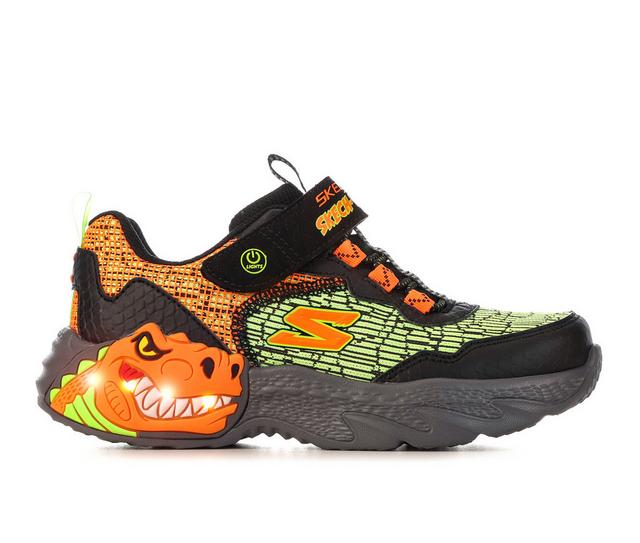 Boys' Skechers Little Kid & Big Kid Dino Lights Light-Up Sneakers in Black/Orange color