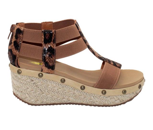 Women's Volatile Zatanta Platform Wedge Sandals in Tan Leopard color