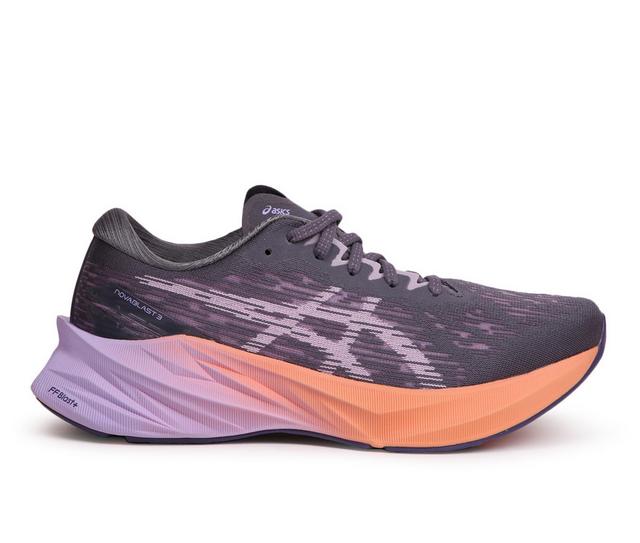 Women's ASICS Novablast 3 Running Shoes in Metro/Violet color