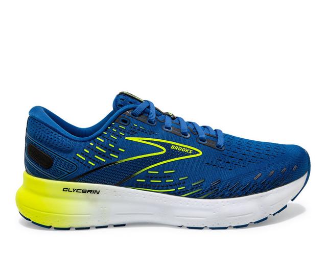 Men's Brooks Glycerin 20 Running Shoes in Blue/Lime/White color