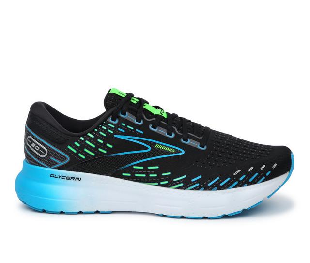 Men's Brooks Glycerin 20 Running Shoes in Blk/Hawaii/Grn color