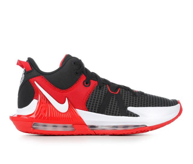 Men's Nike Lebron Witness VII Basketball Shoes in BLk/Wht/Red 005 color