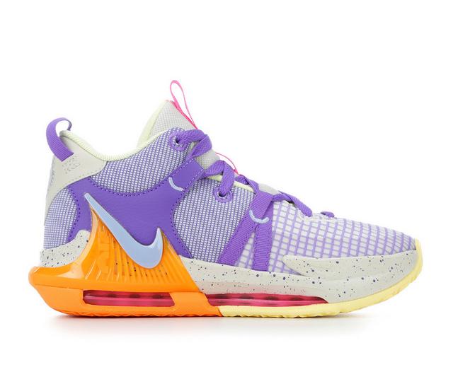 Boys' Nike Big Kid Lebron Witness VII Basketball Shoes in Ore/Coblt/Grape color