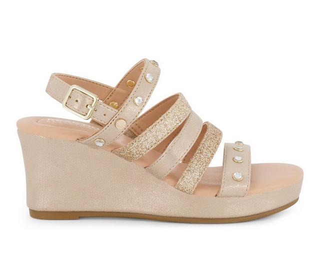 Girls' Kenneth Cole Little Kid & Big Kid Anastasia Glam Wedge Sandals in Pale Gold color