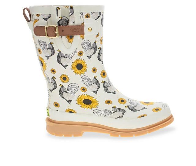 Women's Western Chief Rooster Rise Mid Rain Boots in Cream color