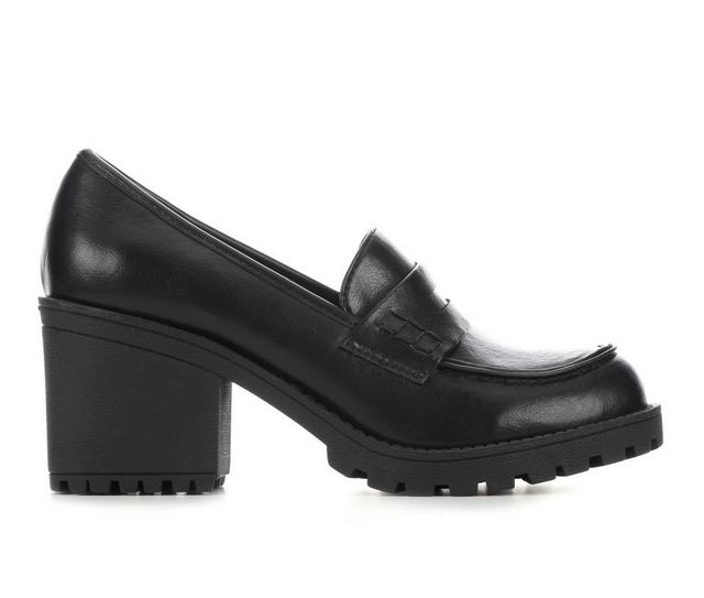 Women's Soda Kinder Heeled Loafers in Black color