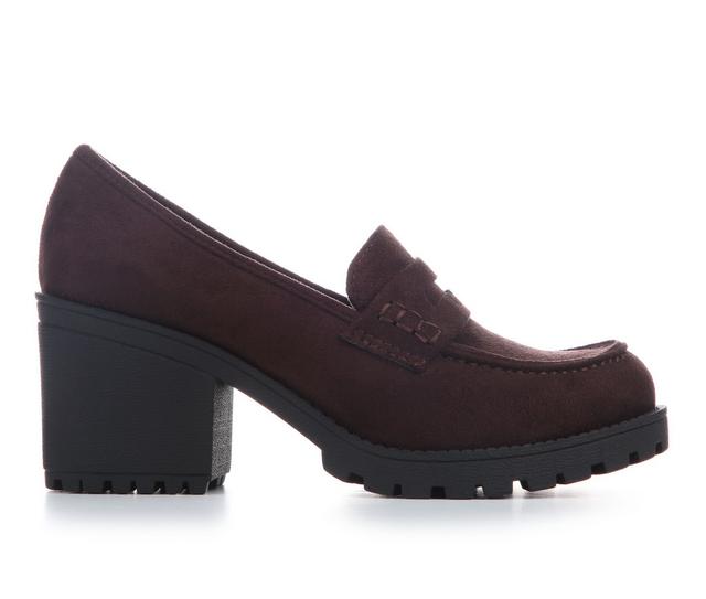 Women's Soda Kinder Heeled Loafers in Brown Suede color