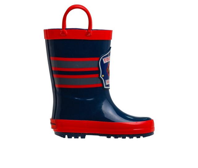 Boys' Rugged Bear Toddler & Little Kid Firefighter Rain Boots in Navy/Red color