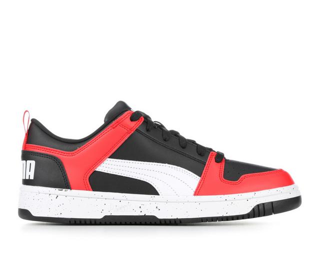 Men's Puma Rebound Layup Lo Speckle Sneakers in Black/White/Red color