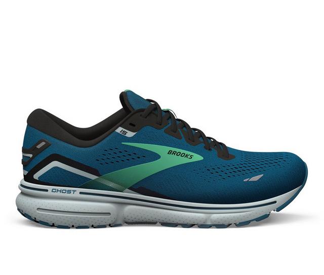 Men's Brooks GHOST 15 Running Shoes in BLUE/SPRING 462 color