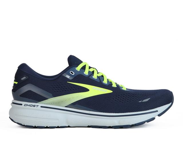 Men's Brooks Ghost 15 Running Shoes in Navy/Yellow color