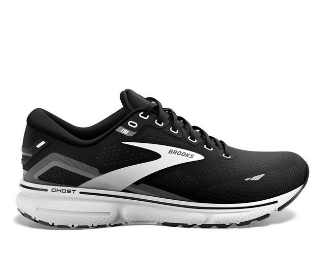 Men's Brooks GHOST 15 Running Shoes in Black/Pearl/Wht color