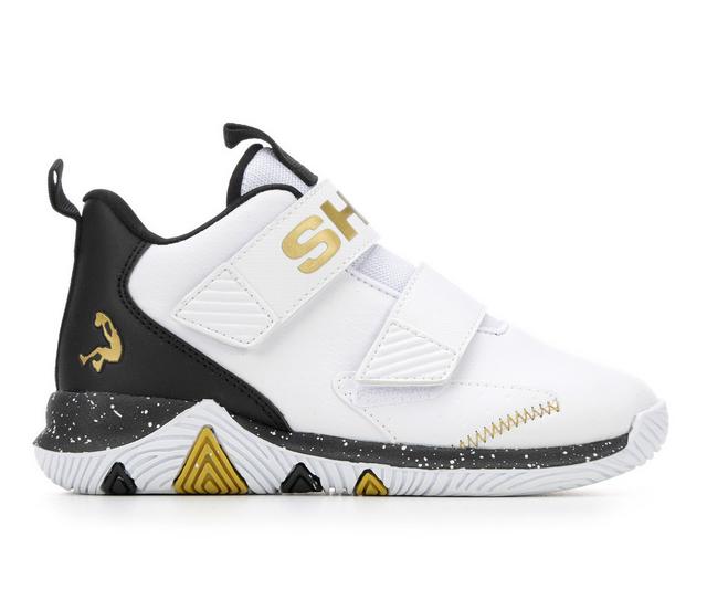 Boys' Shaq Little Kid & Big Kid Composite Wide Width Basketball Shoes in White/Blk/Gold color