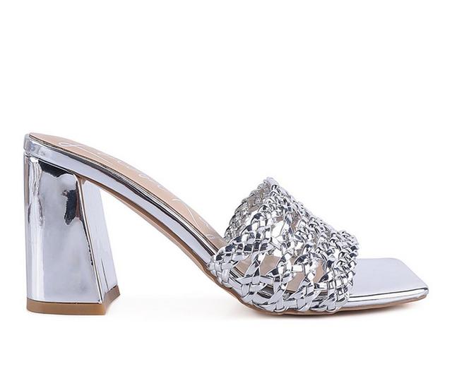 Women's London Rag Adorbs Block Heel Dress Sandals in Silver color