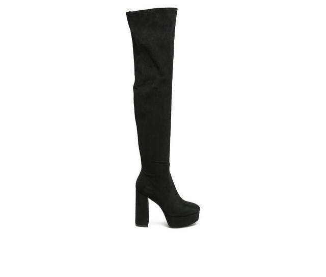 Women's London Rag Bubble Platform Knee High Boots in Black Pu color