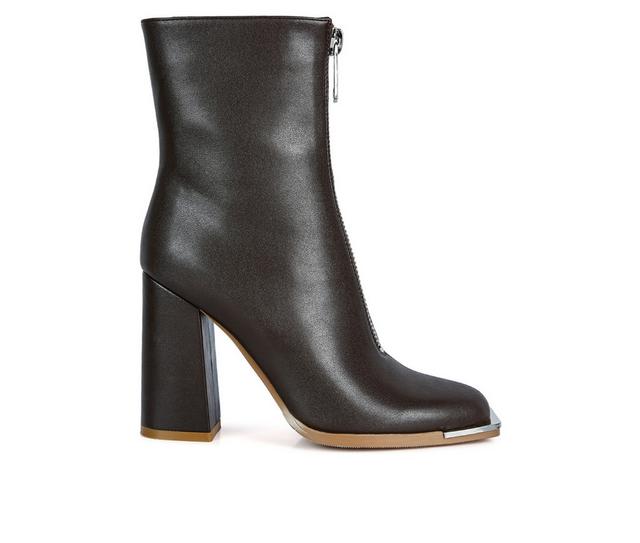Women's London Rag Flower Blade Block Heel Booties in Brown color