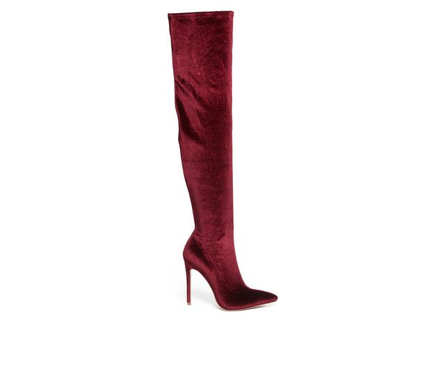 Women's London Rag Madman Knee High Stiletto Boots in Burgundy color