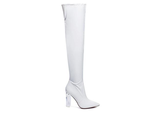 Women's London Rag Noire Block Heel Knee High Boots in White color