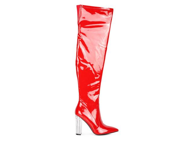 Women's London Rag Noire Block Heel Knee High Boots in Red color