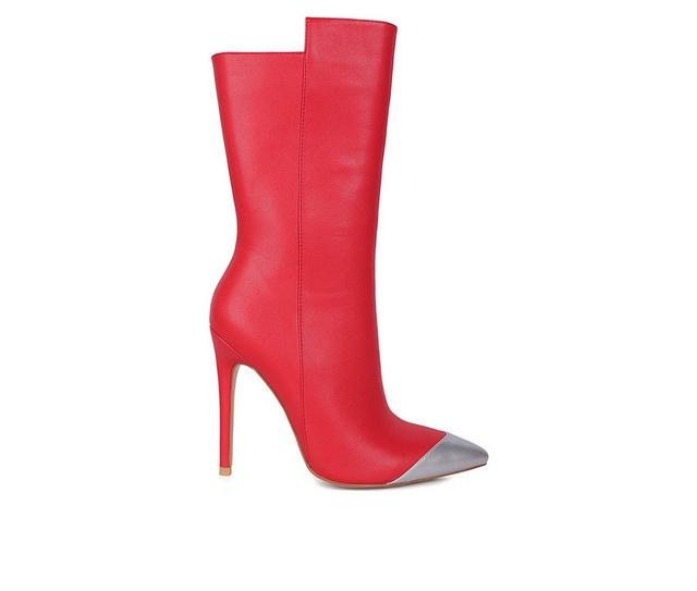 Women's London Rag Twitch Mid Calf Stiletto Booties in Red color