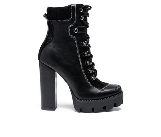 Women's London Rag Yeti Lace Up Heeled Moto Booties in Black color