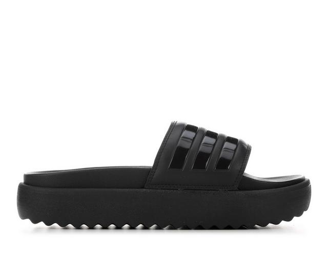 Women's Adidas Adilette Platform Sport Slides in Blk//Blk/Blk color