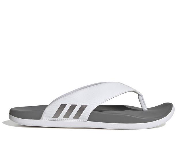 Women's Adidas Adilette Comfort Flip-Flops in Wht/Tpe Met/Gry color