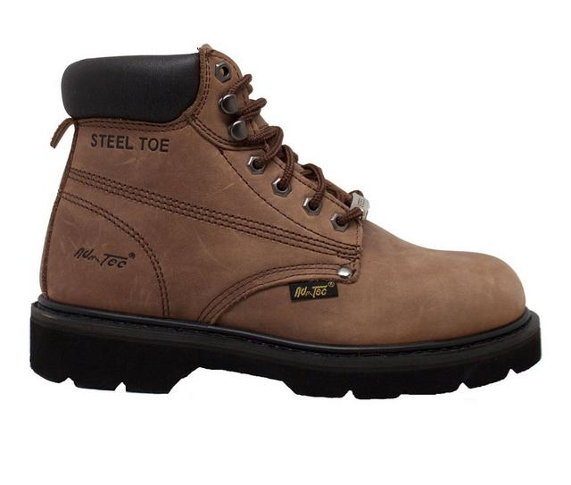 Men's AdTec 6" Full Grain Leather Steel Toe Work Boots in Brown color