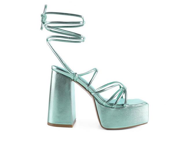 Women's London Rag Anvil Platform Block Heels in Green color