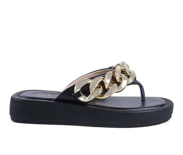 Women's London Rag Zing Flip-Flop Sandals in Black Gold color