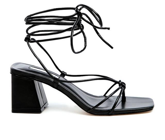 Women's London Rag Spruce Dessert Block Heel Dress Sandals in Black color