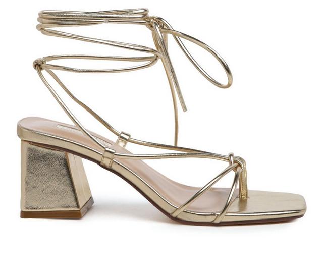 Women's London Rag Spruce Dessert Block Heel Dress Sandals in Gold color