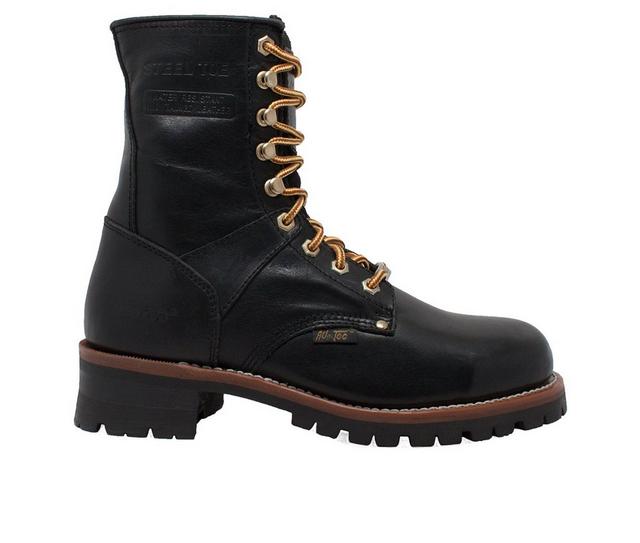 Men's AdTec 9" Steel Toe Logger Work Boots in Black color