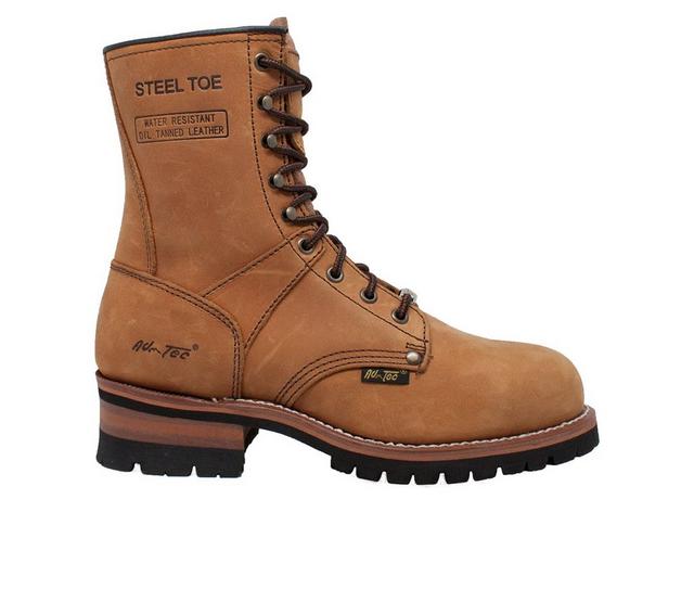 Men's AdTec 9" Steel Toe Logger Work Boots in Brown color