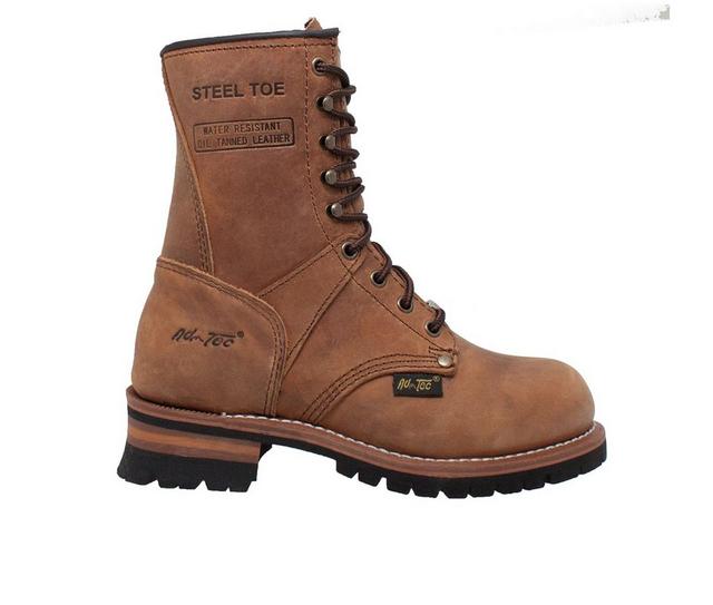 Women's AdTec 9" Steel Toe Logger Work Boots in Brown color