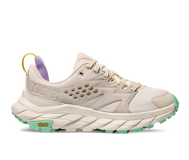 Women's Hoka Anacapa Breeze Low Trail Running Shoes in Alabaster/Mint color