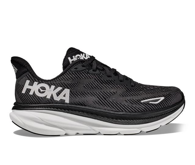 Women's Hoka One One Clifton 9 Running Shoes in Black/White color