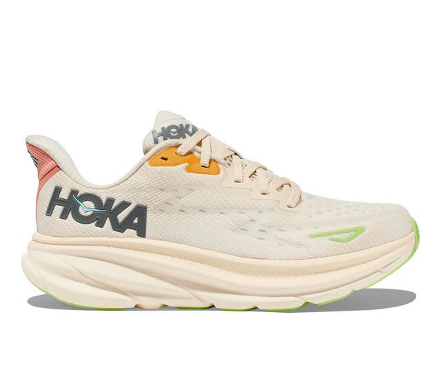 Women's Hoka Clifton 9 Running Shoes in Vanilla/Astral color